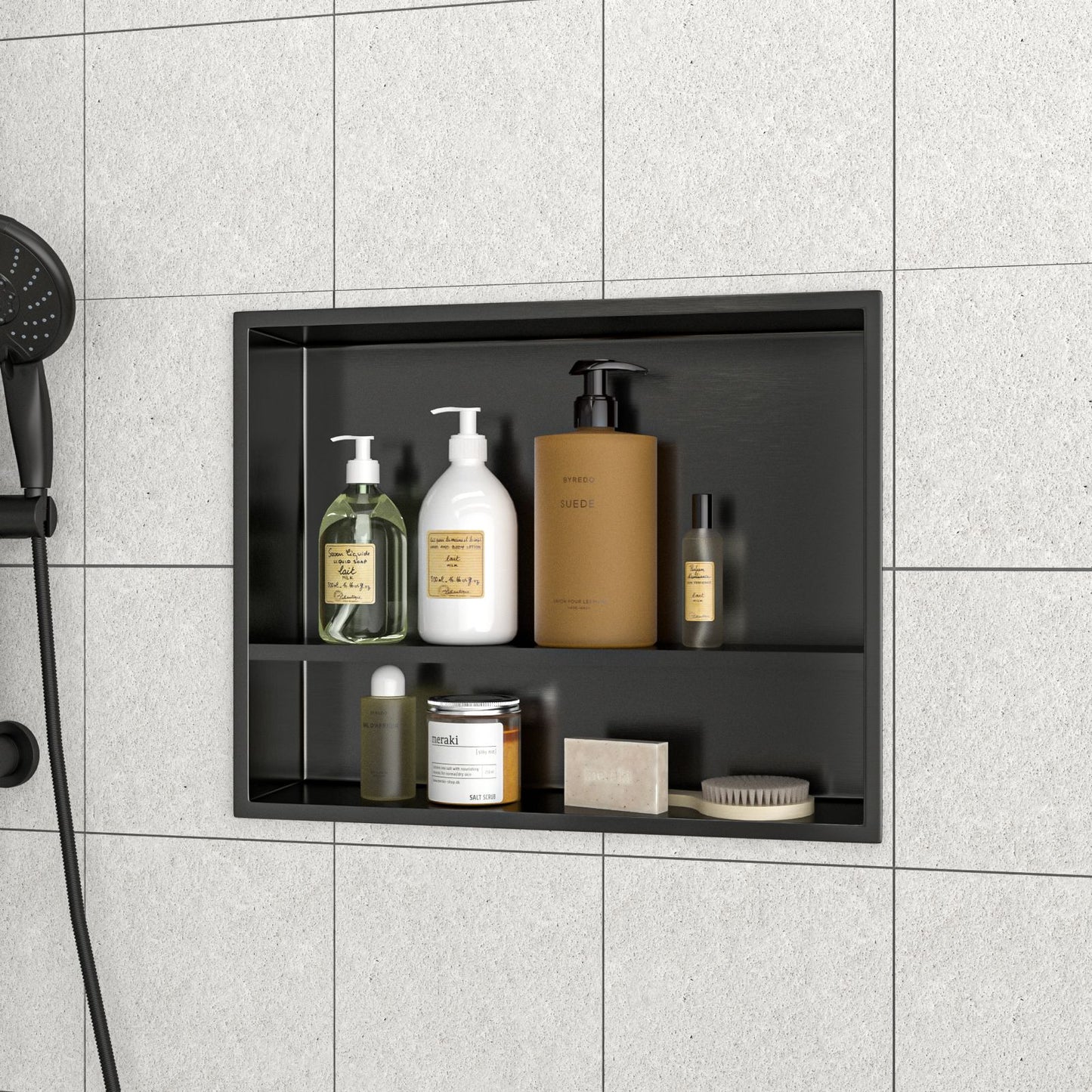 19" x 15" Stainless Steel Shower Niche Double Shelf, Gunmetal Black image 2
