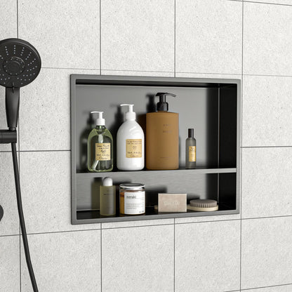 19" x 15" Stainless Steel Shower Niche Double Shelf, Gunmetal Black image 3