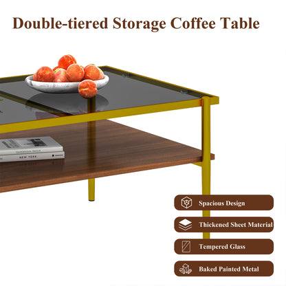 Rectangle Coffee Table with Gray Tempered Glass top and Golden Legs, Modern Table for Living Room image 7