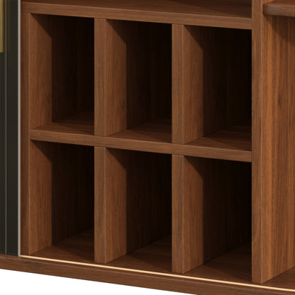 39" Fluted Liquor & Coffee Bar Cabinet with 6 Wine Racks and 3 Glass Holders, Mid-Century Modern Bar Cabinet with A Large Storage Drawer,4 Hidden Storage Space on the Side, Black image 8