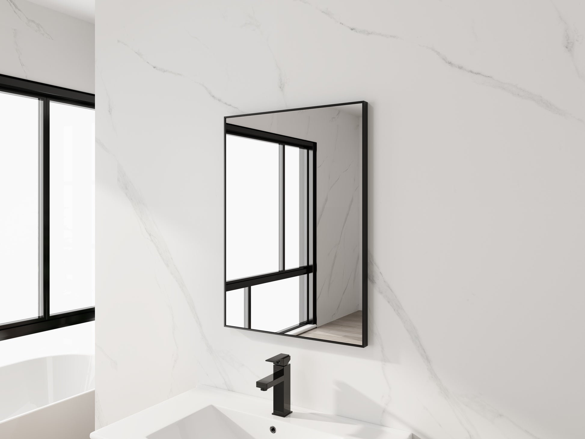 20'' Black Aluminum Frame Bathroom Mirror,Rectangular Wall Mounted Mirror image 2