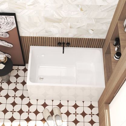 47" Acrylic Freestanding Bathtub with seat: Spacious rectangle Shape, Gloss White Finish, Chrome Overflow & Pop-Up Drain CUPC Certificate image 2