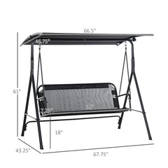 Outsunny Patio Swing Chair with Canopy, Seats 2 Adults Loveseat Bench with Adjustable Tilt Canopy, Armrests, A-Frame Steel, Breathable Mesh for Backyard, Garden, Black