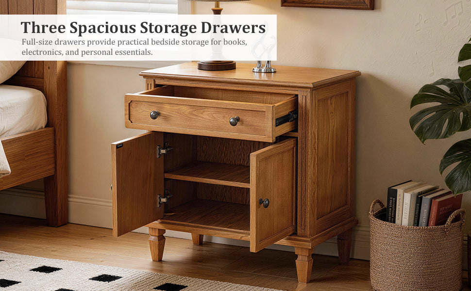 Nightstand with drawer - drawer open showing storage