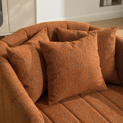 39"W Upholstered Oversized 360° Swivel Accent Barrel Chair and Half Cozy Sofa with 3 Pillows, Chenille Channel Tufted Pumpkin-Shape Club Armchair for Living Room, Bedroom, Office, Lounge,Orange image 8