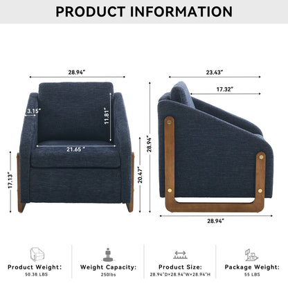 057-Set of 1 Chenille Fabric Modern Upholstered Armchair with Wooden Side Frame, Accent Leisure Chair with Cushioned Seat and Backrest for Living Room, Bedroom,Blue image 2
