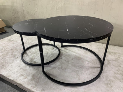 27.6" Nesting Coffee Table Set of 2, Round Coffee Table Wood Marble Pattern Top with Sturdy Metal Frame, End Table Side Tables for Living Room Bedroom Balcony Yard (Black) image 4