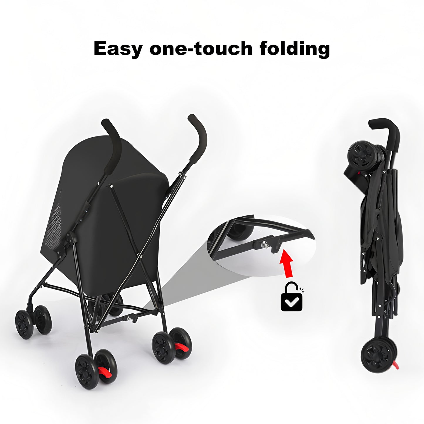 Pet Stroller for Small Dogs Cats with Mesh Ventilation, Lightweight Foldable Design, Cup Holder, Black image 5