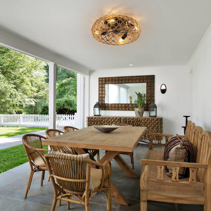 Ceiling-mounted Jute Rope Fan Light Strip with 4 Bulbs, Dimmable, 7 Dlades, Reversible DC Motor image 4