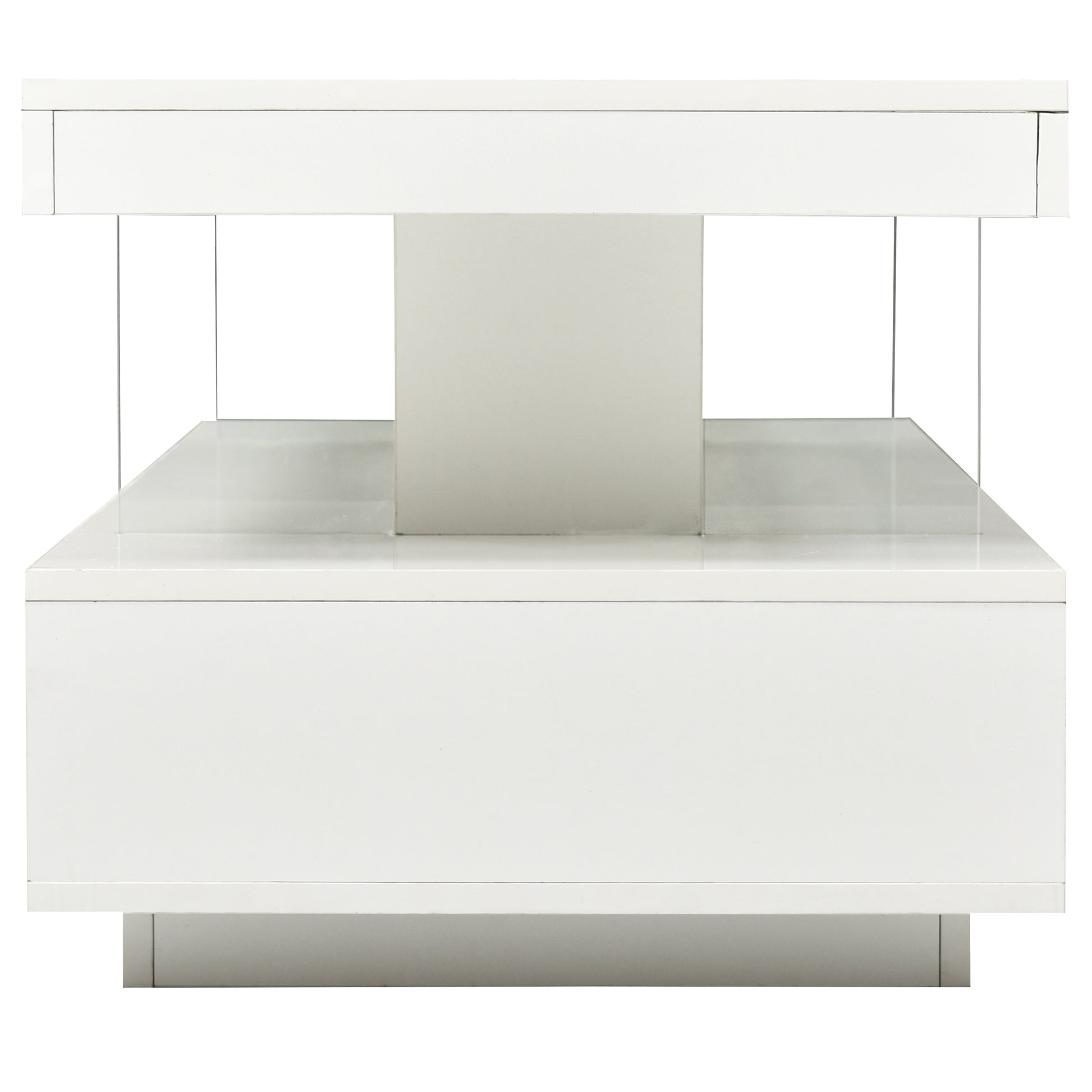 VIBE HAUS LED Coffee Table with Storage, Modern Center Table with 2 Drawers and Display Shelves, Accent Furniture with LED Lights for Living Room,White image 10
