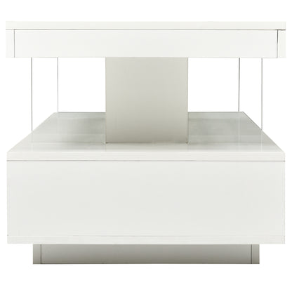 VIBE HAUS LED Coffee Table with Storage, Modern Center Table with 2 Drawers and Display Shelves, Accent Furniture with LED Lights for Living Room,White image 10
