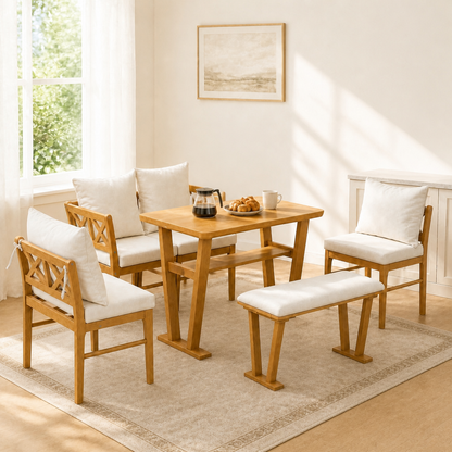 Small Farmhouse Solid Wood Kitchen Nook Dining Room Breakfast Nook Table Set for 6, Space Saving High Top Corner Dining Table with Bench and Chairs (6 Piece) image 11
