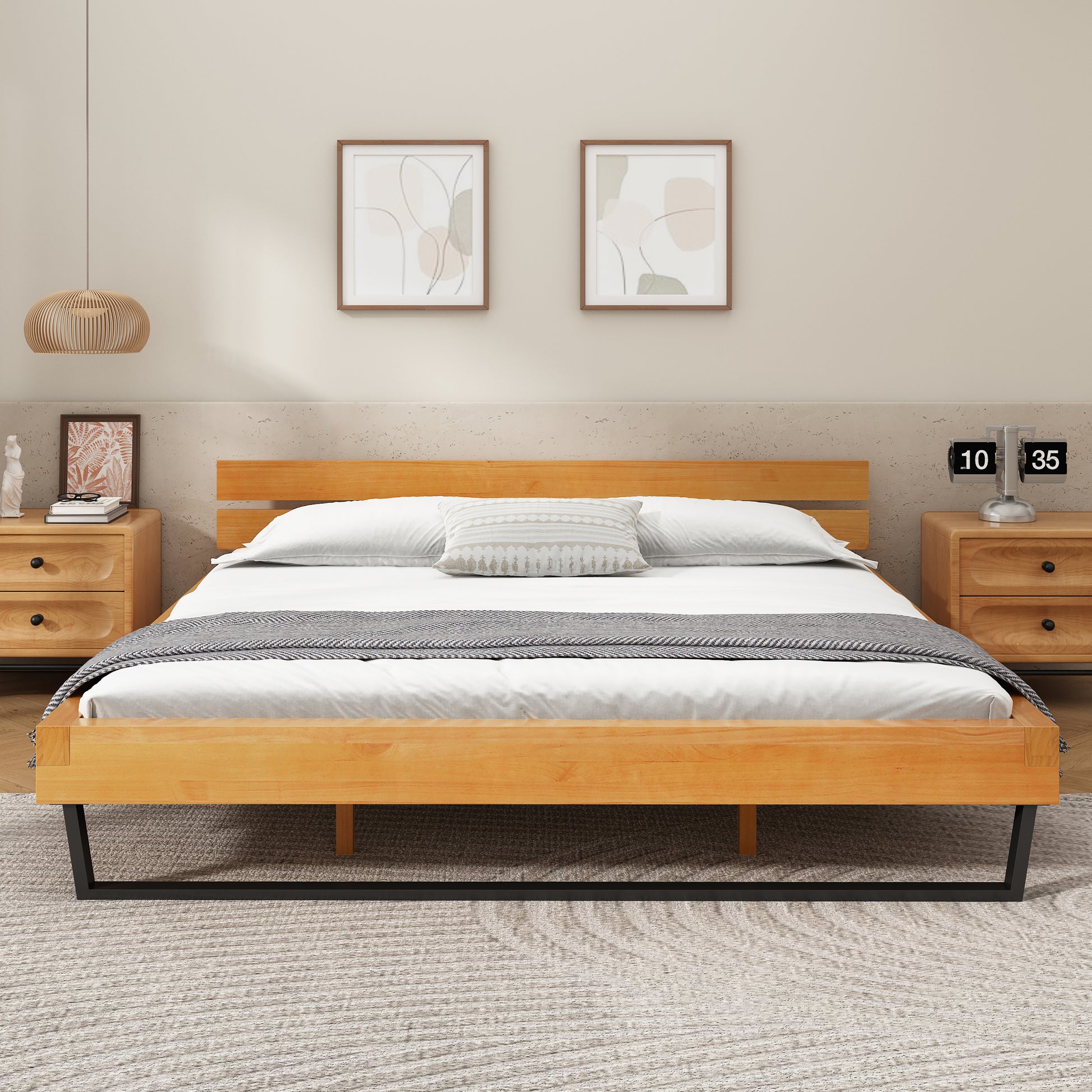 PINE WOOD BED FRAME KING SIZE,NATURAL & BLACK COLOR image 2