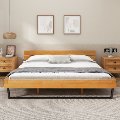 PINE WOOD BED FRAME KING SIZE,NATURAL & BLACK COLOR image 2