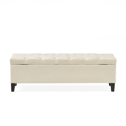 Button - Tufted and Diamond - Stitched Storage Ottoman, Beige image 11