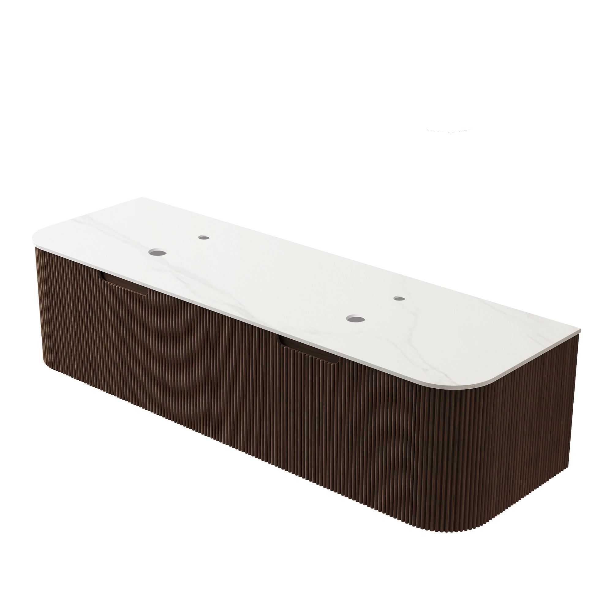 DINA 60'' Wall Mounted Plywood Cabinet with Carrara White Sintered Stone Countertop, Two Drawers, NO Basin, NO Faucet and Drain, Dark Walnut Woodgrain Color image 5