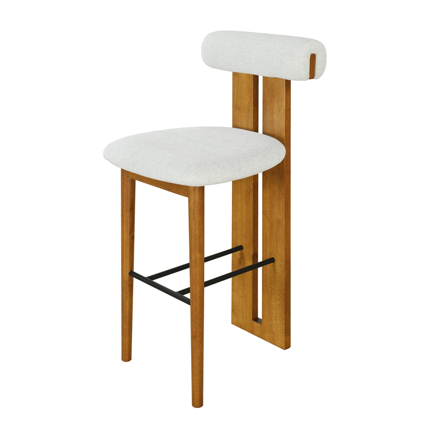 Renee Indoor Wooden Upholstered Barstool, Walnut Finished and Ivory Upholstery, Set of 2 image 5