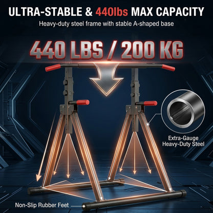 Foldable Pull Up Bar Standing Power Tower - Multi-Function Dip Station, 6-Level Adjustable Height Strength Training Fitness Equipment for Home Gym, 440lbs Max image 3