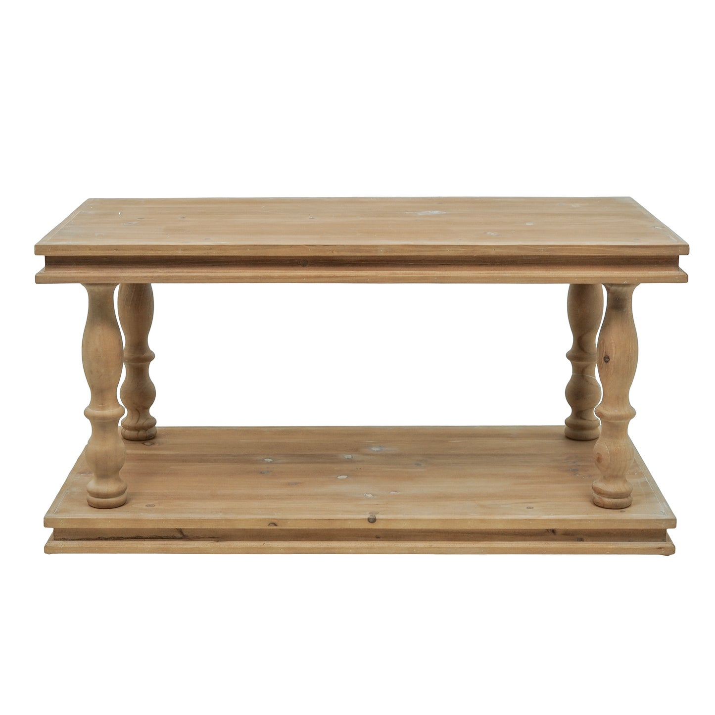 36x18x18" 2-Tier Rustic Rectangular Coffee Table, Natural Wood Living Room Center Table with Carved Baluster Legs, Farmhouse/French Country image 2