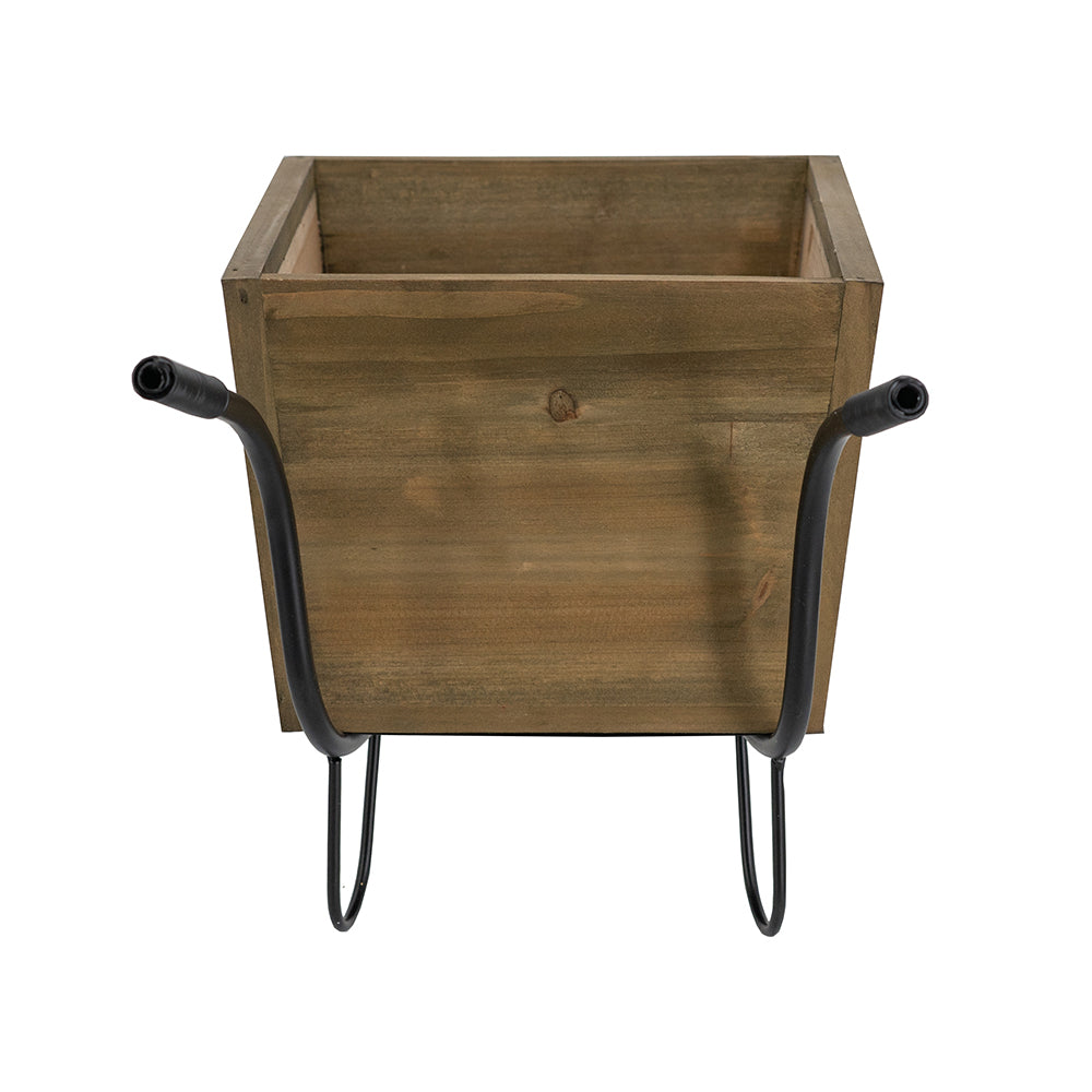 19.5x8x8.3" Brown Wooden Wheelbarrow Planter with Black Iron Frame image 5
