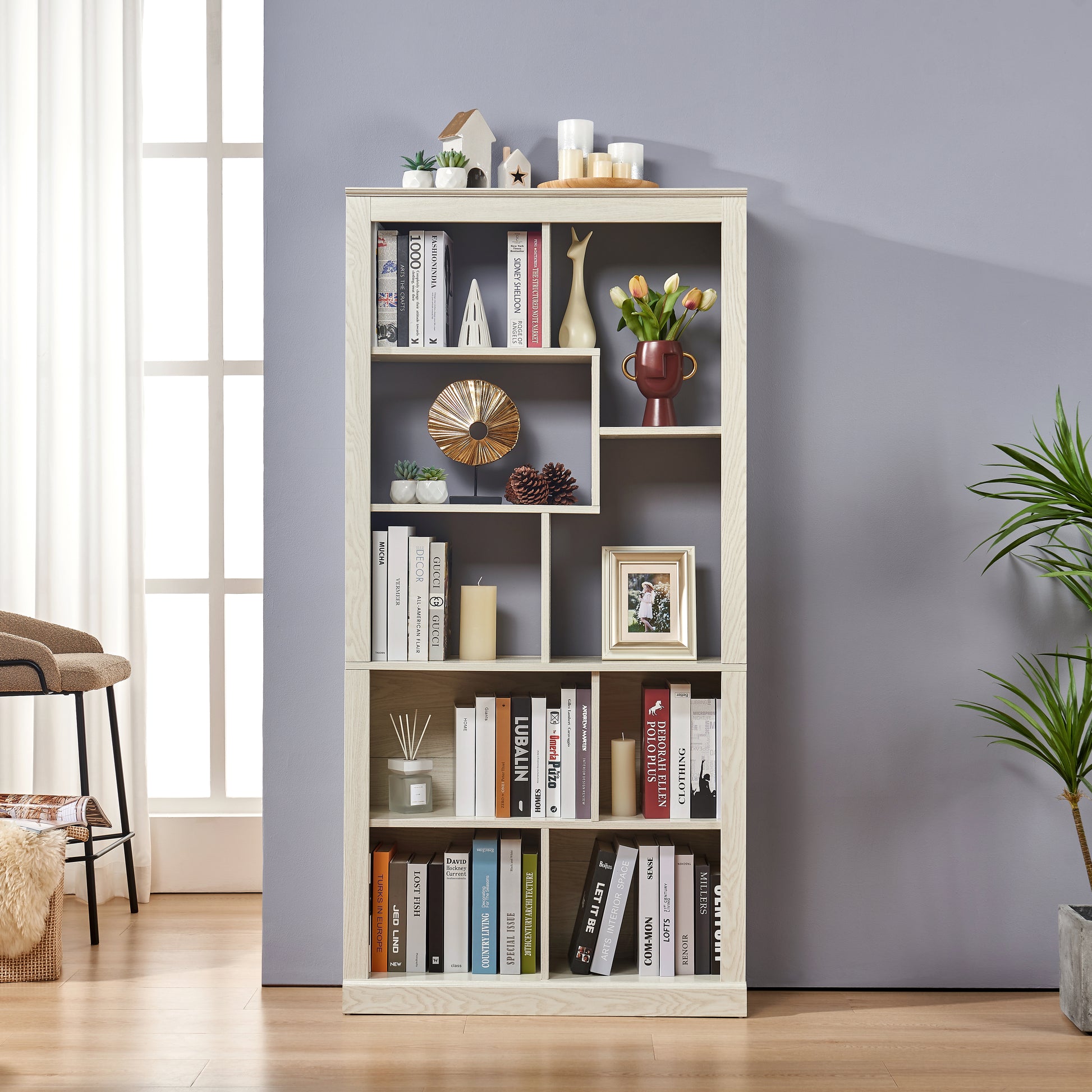 Free Combination Wood Open Bookshelf, Multi Space Display Storage Cabinet, Easy to Assemble Freestanding Bookcase with Anti-Tip Straps, Classified Storage Organizer for Living Room Bedroom Home Office image 1
