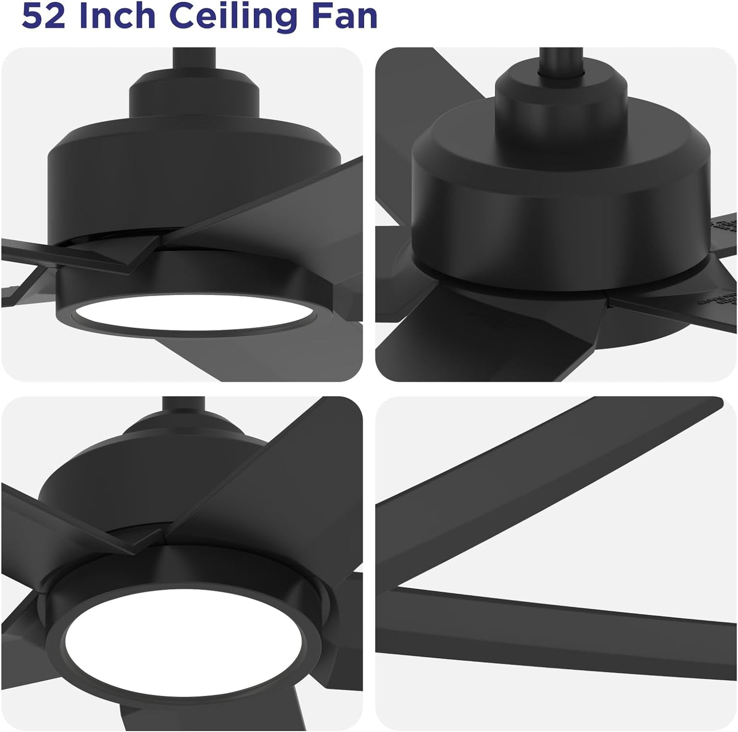 52 inch Ceiling Fans with Lights, Large Air Volume Ceiling Fans with Reversible Quiet DC Motor and Remote, 5D-W5, 5X-W5 image 4