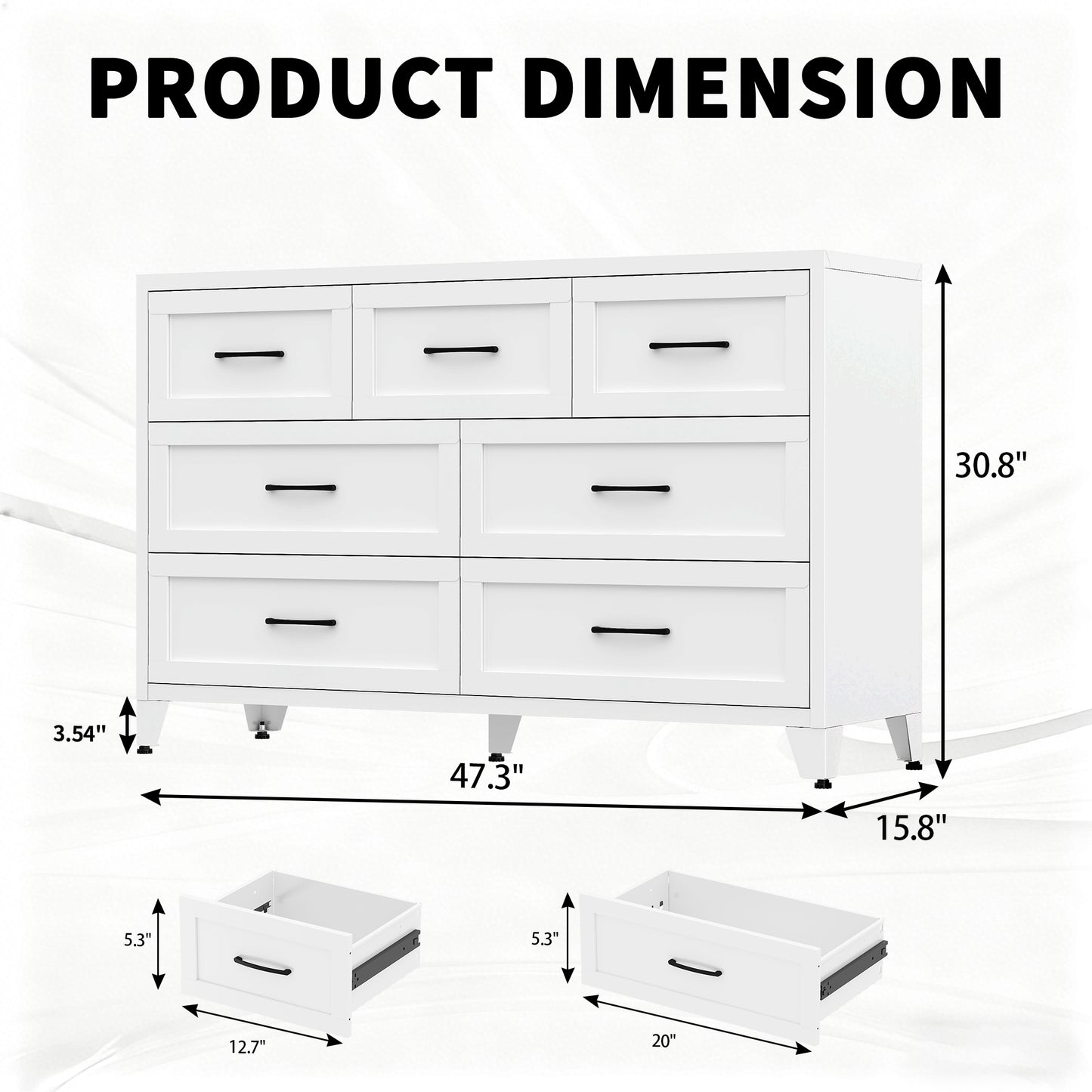 7-Drawer Dresser, Wide Low-Profile Storage Cabinet, White Metal Chest of Drawers for Bedroom, Living Room & Entryway image 3