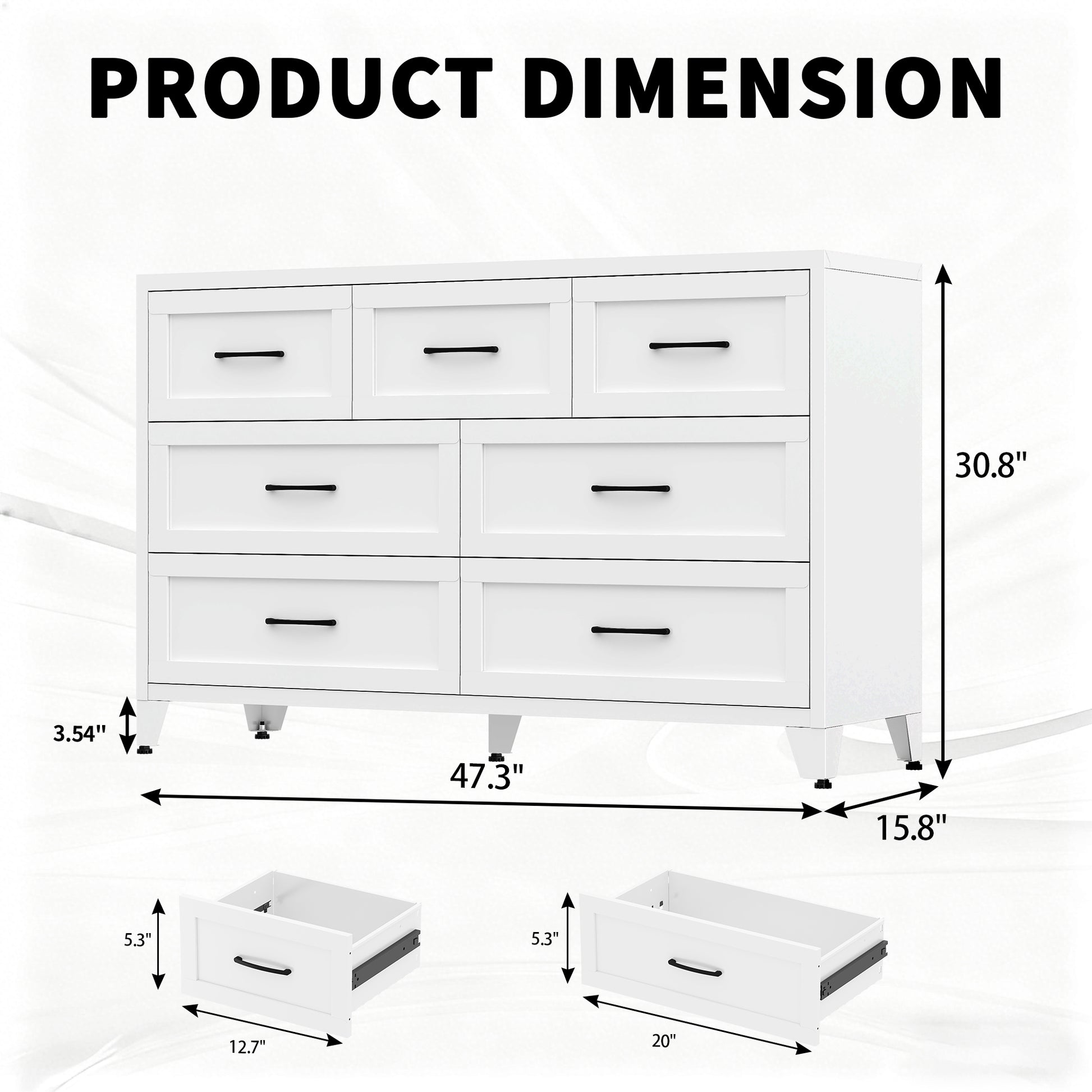 7-Drawer Dresser, Wide Low-Profile Storage Cabinet, White Metal Chest of Drawers for Bedroom, Living Room & Entryway image 3