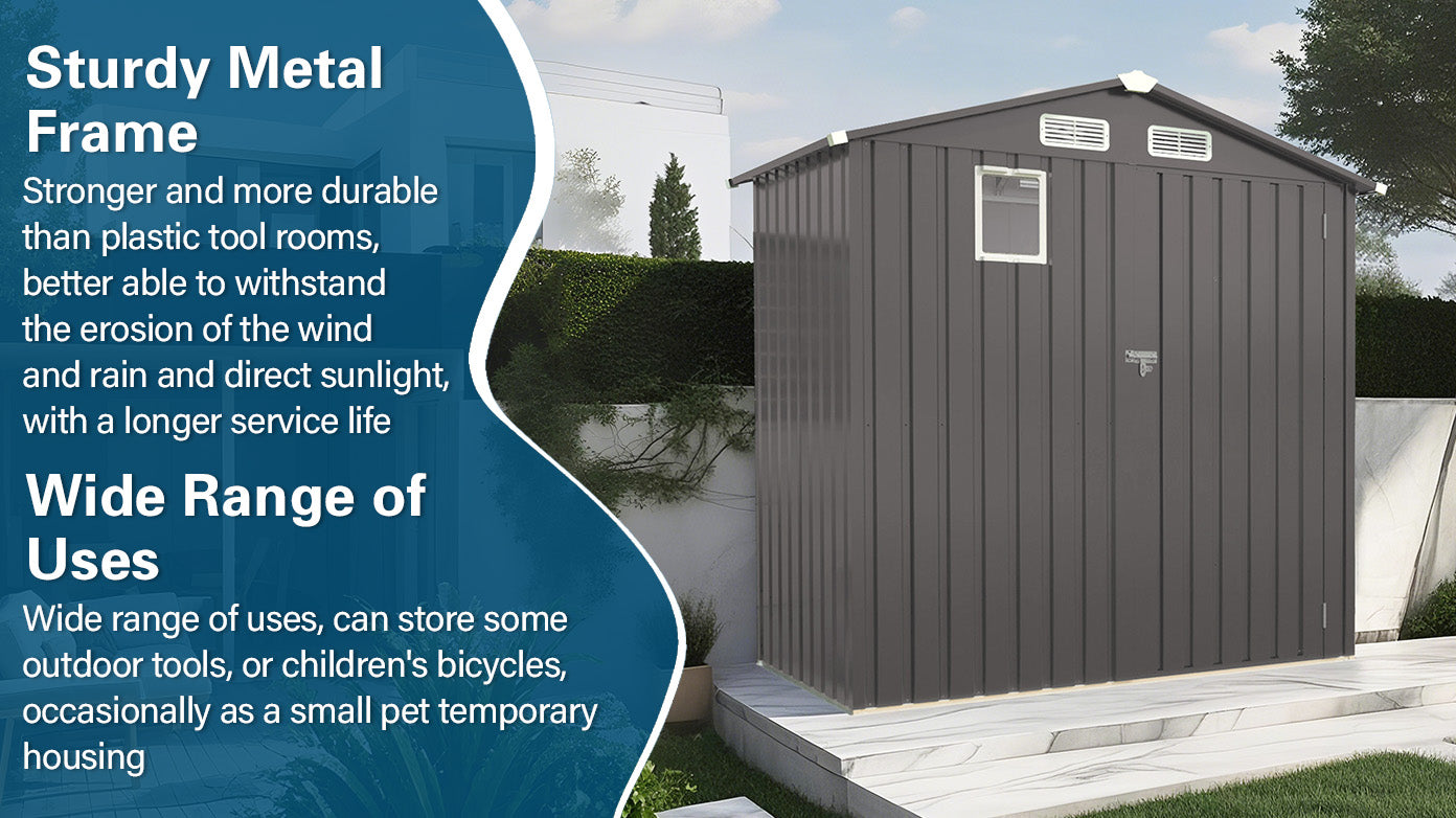6X 3.6FT Metal Outdoor Storage Shed, Tool Shed with Peaked Roof Watertight with Clear Window and Lockable Door Compact Metal Tool Room for Garden, Backyard, Patio, Sundries and Bike Storage, Gray image 4