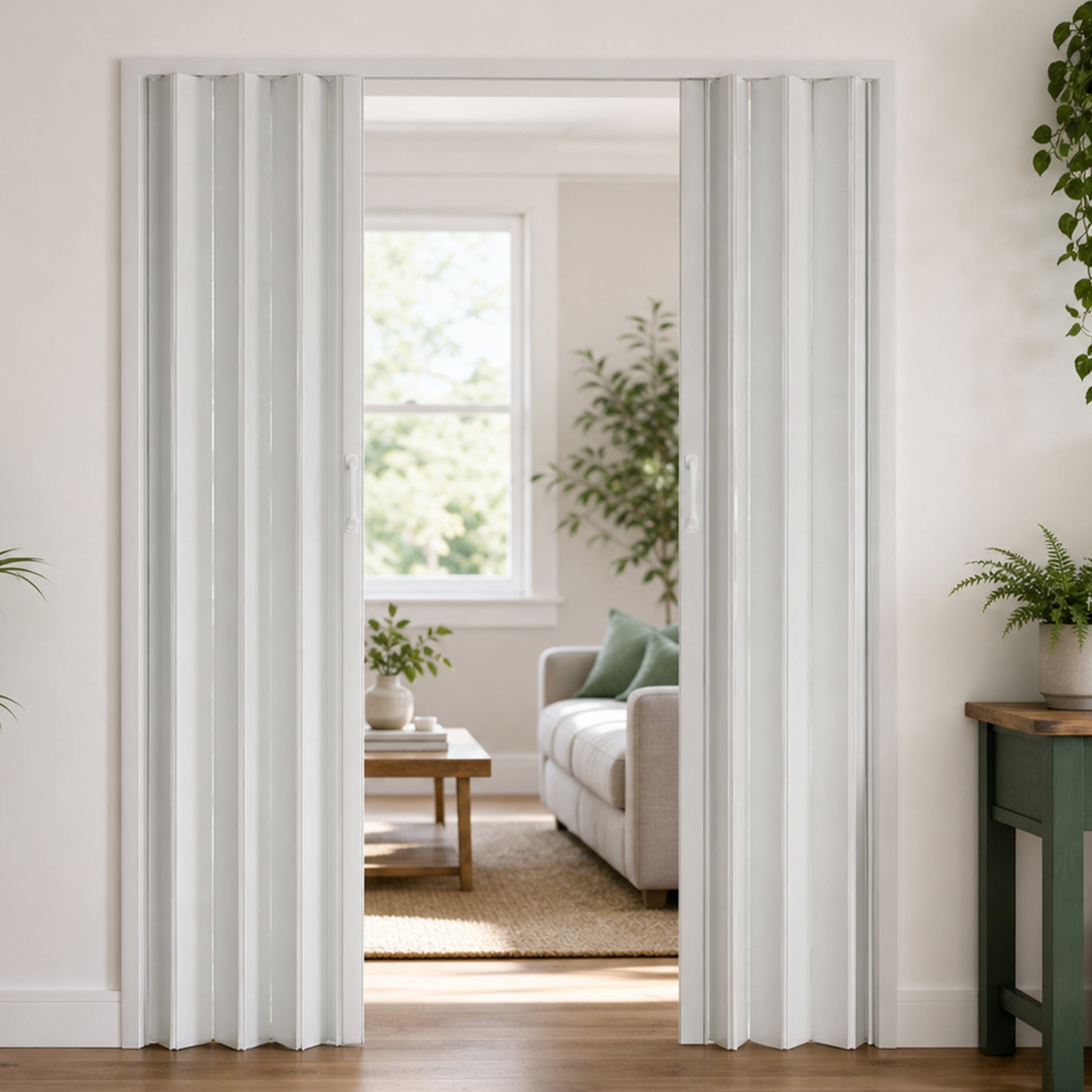 59"x77" PVC Accordion Folding Door, Double-Opening Heavy Duty Room Divider with Quiet Rollers & Dual Handles, Waterproof & Warp-Resistant – For Closet, Bedroom, Laundry image 9