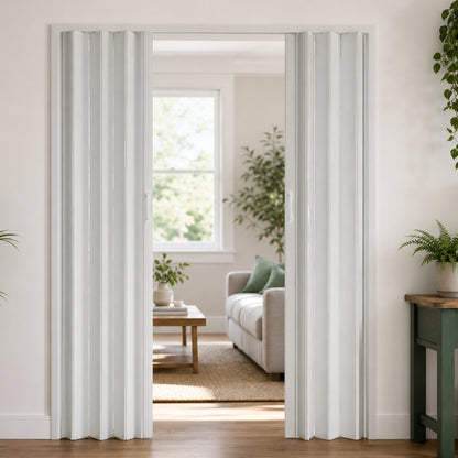 59"x77" PVC Accordion Folding Door, Double-Opening Heavy Duty Room Divider with Quiet Rollers & Dual Handles, Waterproof & Warp-Resistant – For Closet, Bedroom, Laundry image 9