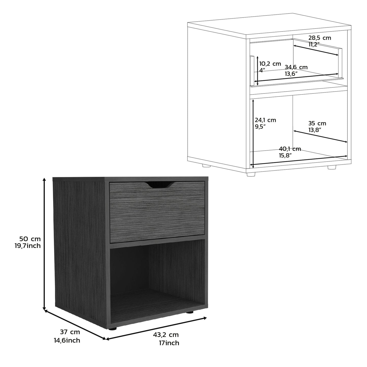 19.7" H Nightstand End Table with Open Shelf,Ligth Gray image 7