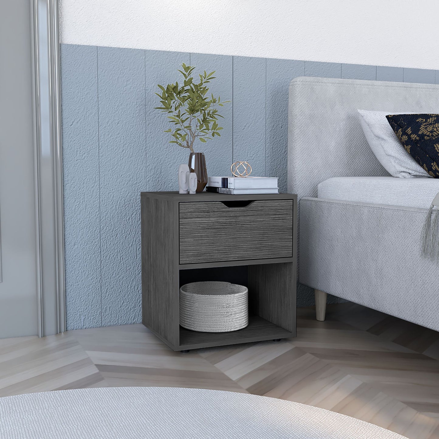 19.7" H Nightstand End Table with Open Shelf,Ligth Gray image 1
