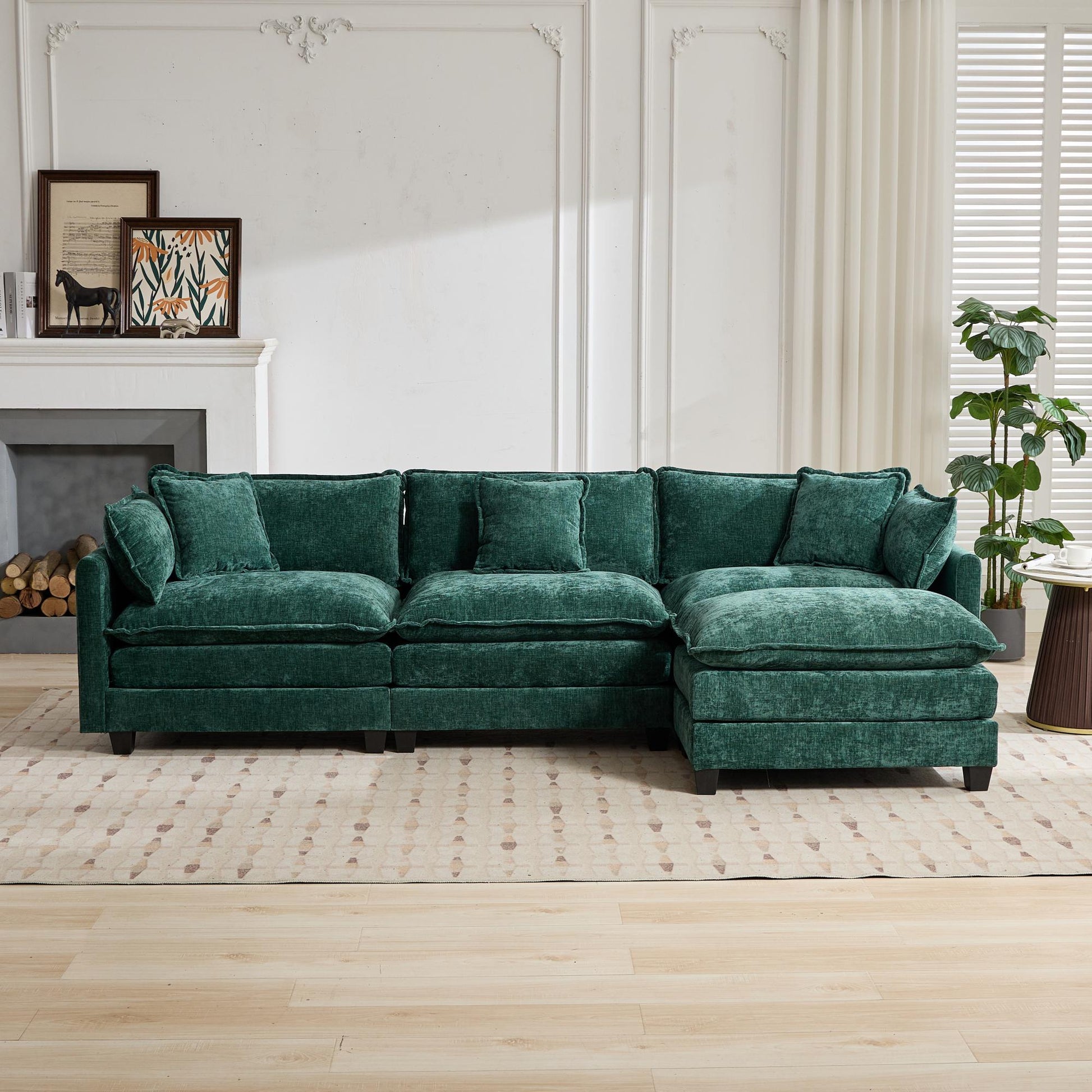 Cloud Sofa 3 Seats (Ottoman is not included), Modern Sectional Couch, for Living Room Bedroom and Apartment, Comfy Double Layer Upholstered Seat Cushion, Breathable Chenille Fabric,Green,SW5013GN image 10