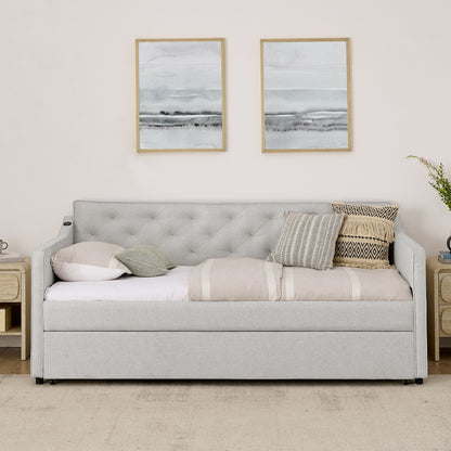 Twin Size Upholstery DayBed with Twin Size Pop-up Trundle and USB Charging Design image 8