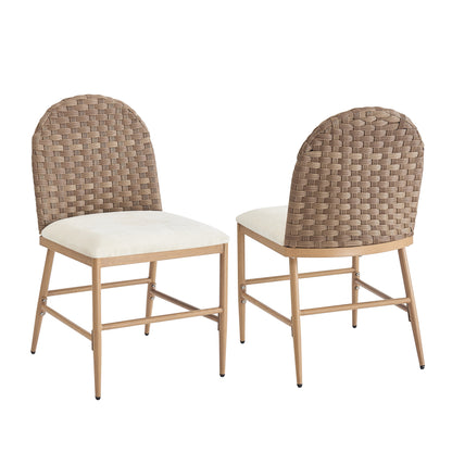 Farmhouse Dining Chairs Set of 2, Upholstered Kitchen Chairs Armless Iron Side Chair with rattan Backrest for Dining Room,Restaurant,Brown image 5