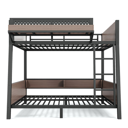 Full Bunk Bed with Storage Shelves,Twin Size Metal Bunk Bed Frame with LED Light and USB Ports For Kids,Teens.Black image 11