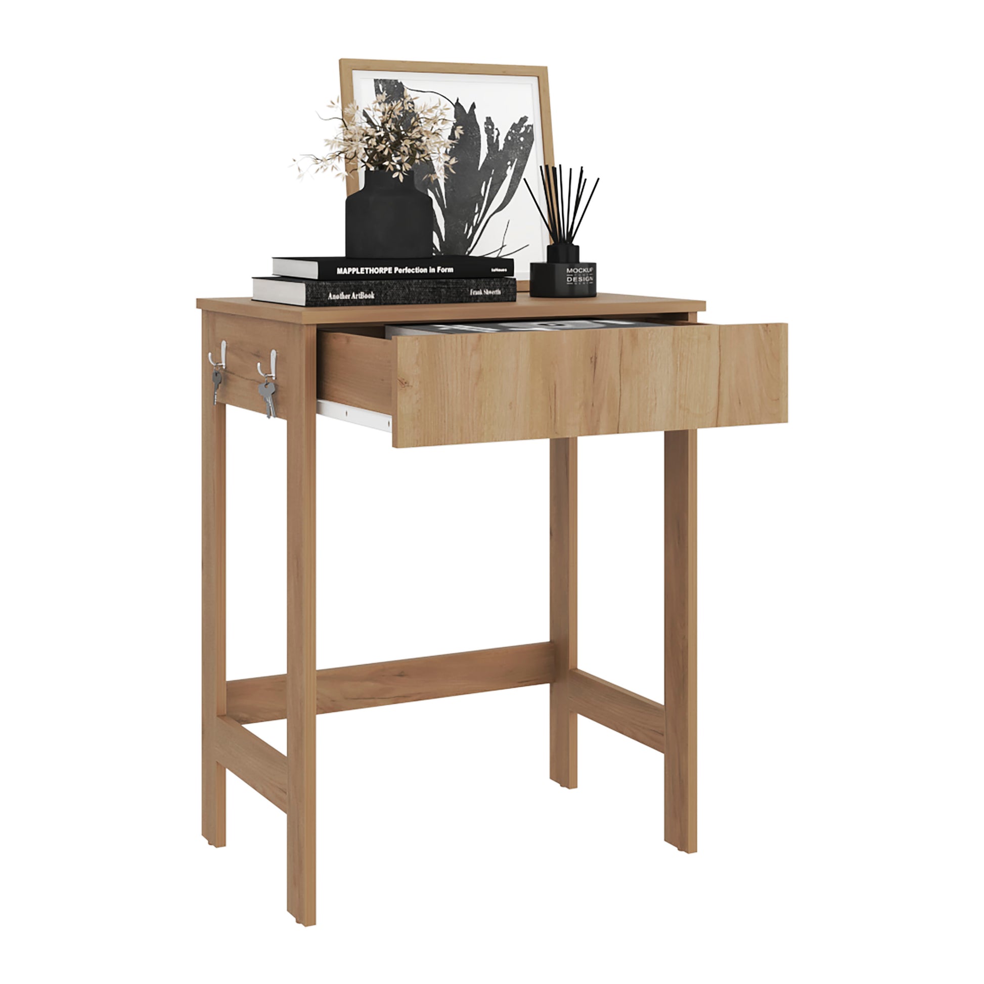 Computer Desk, 1 Drawer, 4 Legs, Natural Oak image 6