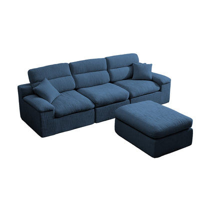 Corner Chaise Sofa with High Backrest,L-Shaped Couch with Slub Chenille Fabric, Compressed High-Density Sponge Cushion, Space-Saving No-Assembly Sofa for Living Room,Apartment(Blue) image 7