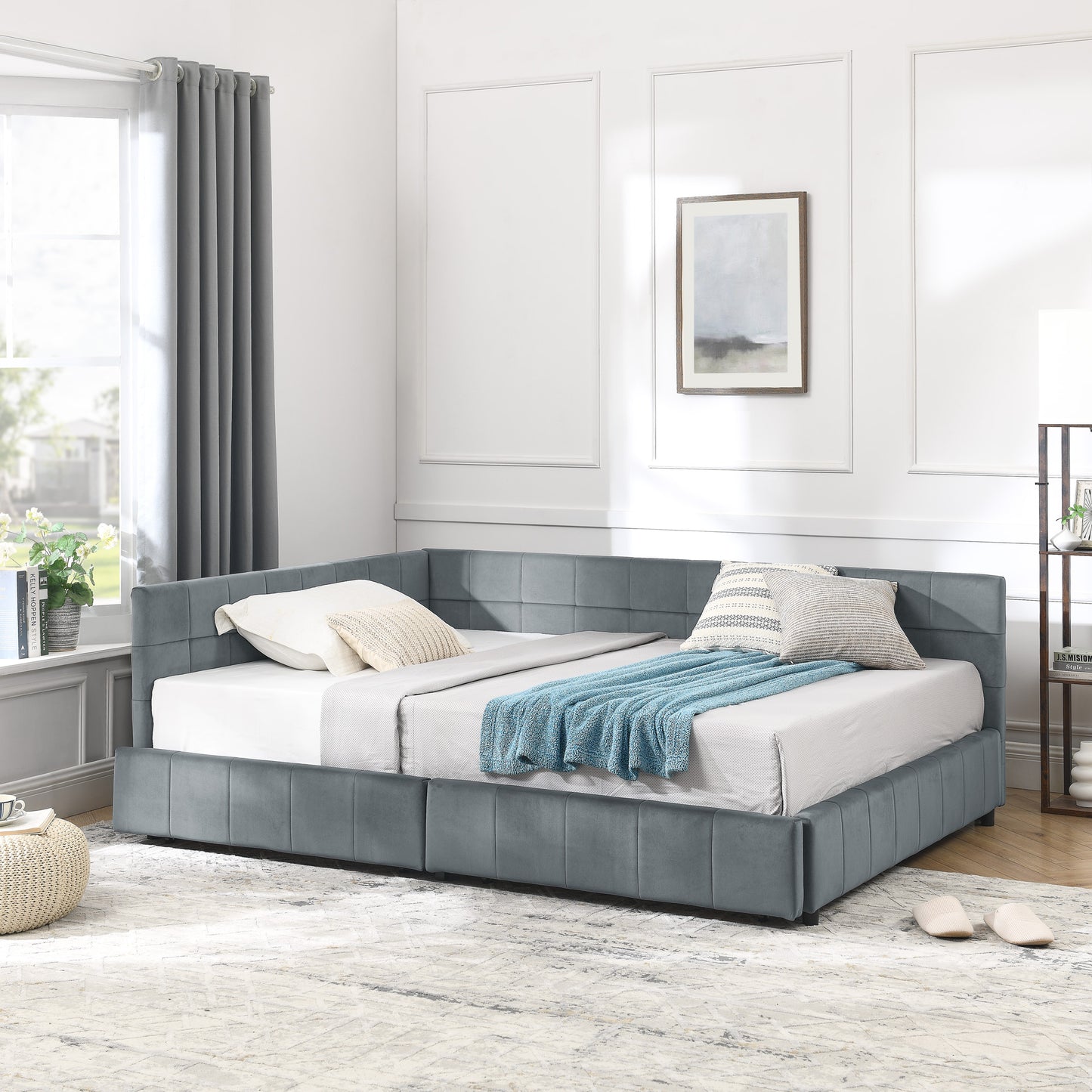Full Size Storage Upholstered Tufted Bed Frame, Sofa Bed Frame with Comfortable Backrest and Armrests, Full Size Bed for Bedroom, Living Room,Velvet, GREY(80.5''*59''*29.5'') image 4