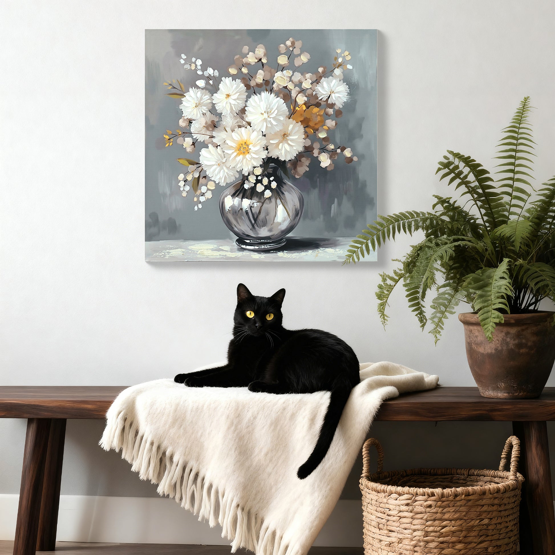 White chrysanthemum canvas art full view