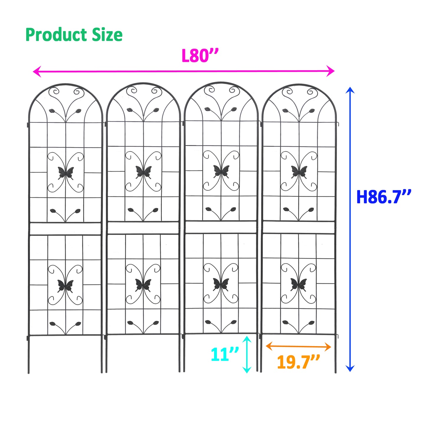 4 Pack Metal Garden Trellis 86.7" x 19.7" Rustproof Trellis for Climbing Plants Outdoor Flower Support Black image 3