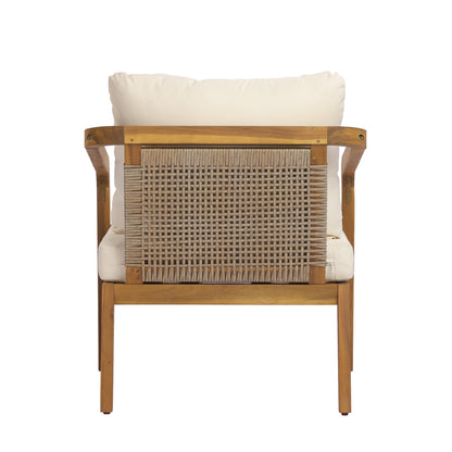 Acacia Wood Outdoor Patio Club Chair with PE Wicker Backrest & Cushions– Modern Accent Armchair for Balcony, Poolside, and Sunroom image 11