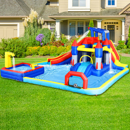 10 in1 Inflatable slide water park bouncing house garden with splash pool & water gun & basketball & climbing wall & dual pools & soccer image 9