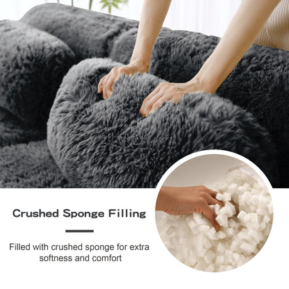 114''Soft And Fluffy Plush Fabric,Modular Sectional Sofa Couches,Ergonomic Design With Throw Pillows,Full-compression Vacuum Packaging Buckle Connection For Study,Home Theater,Dark Grey image 6