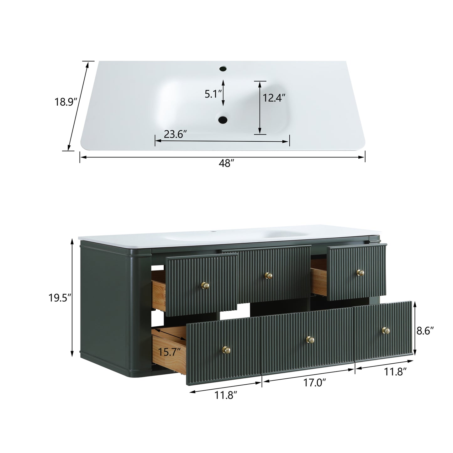 48" Wall Mounted & Floating Single Green Bathroom Vanity with Sink image 11