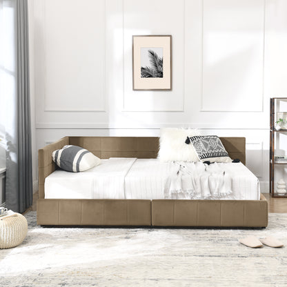 Full Size Storage Upholstered Tufted Bed Frame, Sofa Bed Frame with Comfortable Backrest and Armrests, Full Size Bed for Bedroom, Living Room,Velvet, BROWN(80.5''*59''*29.5'') image 5