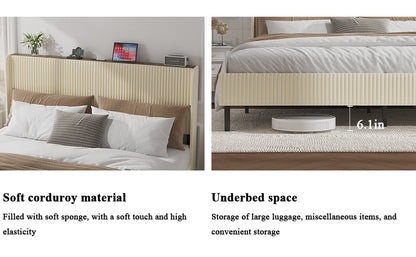 Queen Size Platform Bed, Metal Bed Frame with Charging Station, No Box Spring Needed, (Beige), Noise Free,Easy Assemble. image 2