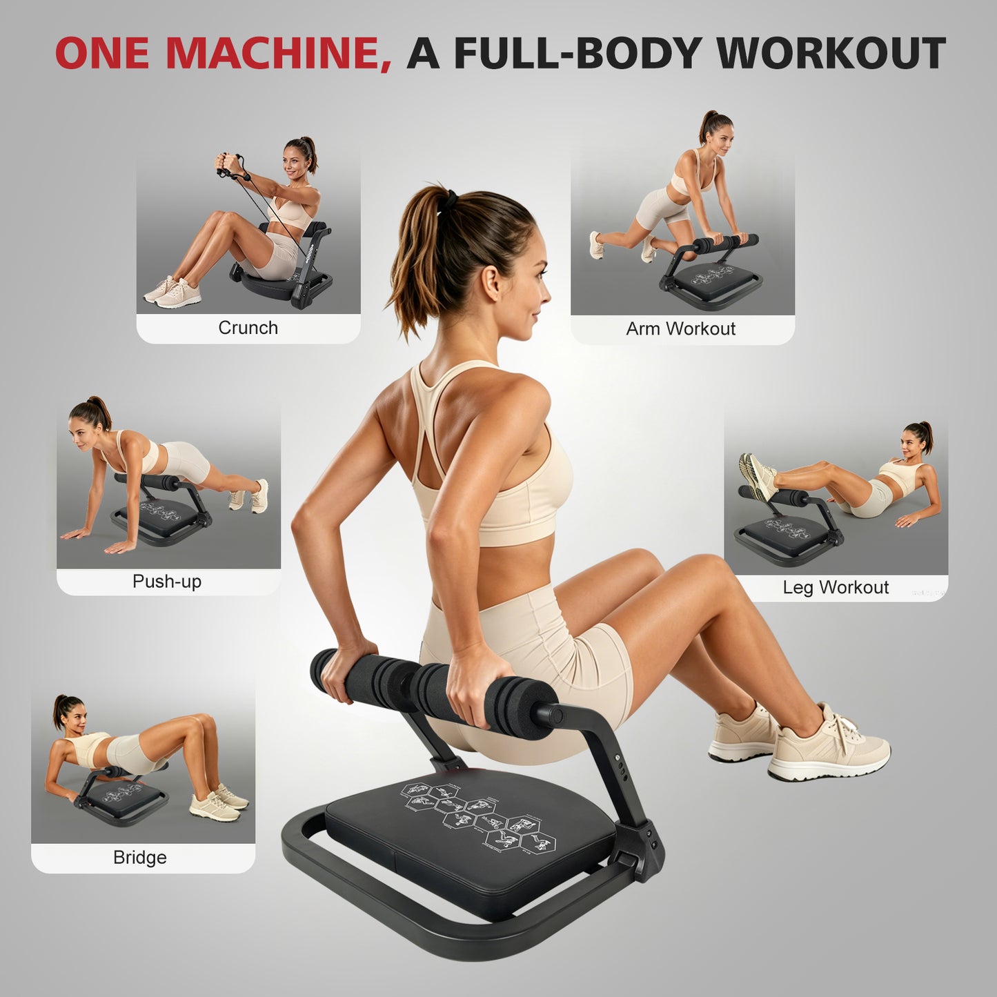 Ab Core Trainer Abdominal Machine for Home Gym with Resistance Bands Black image 3