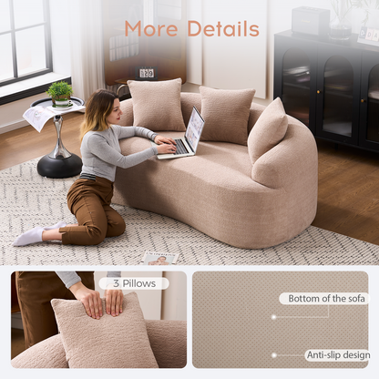 Old Sku: W2231P292607 Compression Loveseat Sofa, Curved Modern Styles Sofa for Small Spaces & Apartments, 30D Chenille No-Assembly,3 Throw Pillows. Warm Beige. image 5